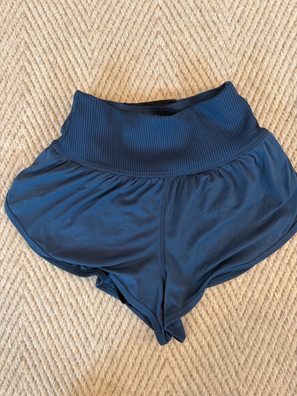 Free People Navy Ribbed-Waist Athletic Shorts